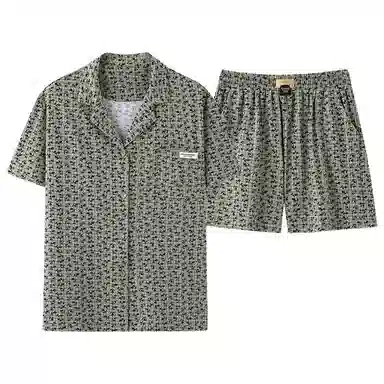 细舍 短袖小碎花高级感开衫大码家居服三分裤夏季睡衣套装 女款