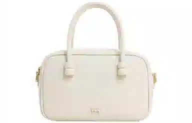 妙迪 小众设计时尚百搭精致少女上班通勤植鞣皮保龄球包学院风波士顿枕头包 牛皮 手提单肩斜挎包 常规 女款 奶昔白/曜石黑