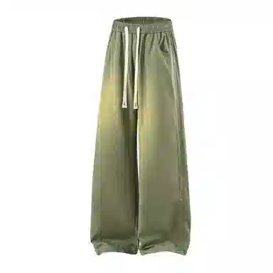 兰缪 美式复古日系简约高街风潮流基础款山系户外日常通勤运动舒适宽松清爽透气百搭柔软亲肤纯色垂感直筒长裤系带休闲裤 男女同款