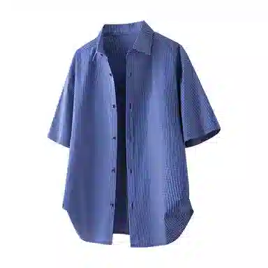 颂希尔 细格子领带设计衬衣宽松薄款潮牌夏季短袖衬衫 男女同款