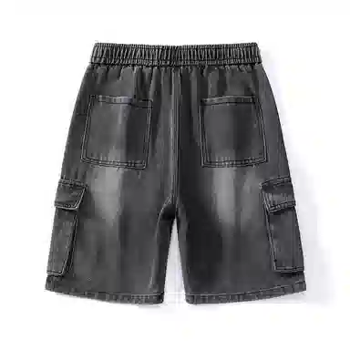 零氏 美式高街大口袋设计感水洗做旧设计感青春时尚潮流休闲直筒阔腿裤子工装牛仔短裤 男女同款