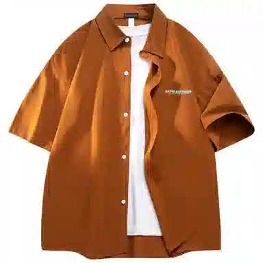 大卫贝肯 潮牌美式高级感重叠撞色字母小众设计时尚基础款纯色简约复古休闲运动百搭透气冰丝宽松翻领单排扣冰感短袖衬衫 男女同款