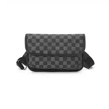 老人头 潮流撞色复古格子轻便实用潮流百搭时尚个性 合成革 斜挎包 男款 黑色