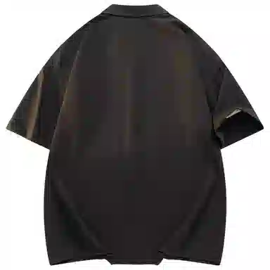 大卫贝肯 潮牌美式高级感重叠撞色字母小众设计时尚基础款纯色简约复古休闲运动百搭透气冰丝宽松翻领单排扣冰感短袖衬衫 男女同款