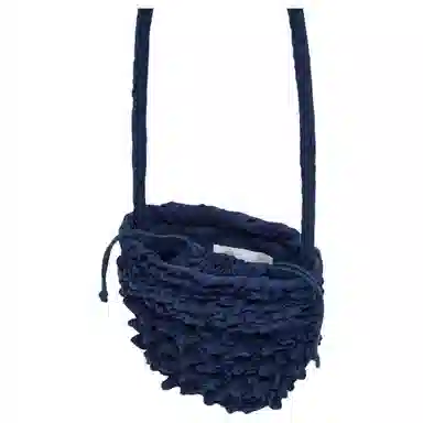 ZARA Pleated Cotton Shoulder Bag Blue