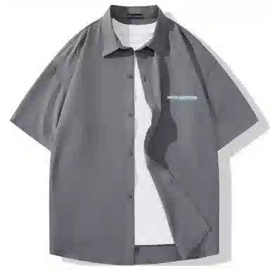 大卫贝肯 潮牌美式高级感重叠撞色字母小众设计时尚基础款纯色简约复古休闲运动百搭透气冰丝宽松翻领单排扣冰感短袖衬衫 男女同款