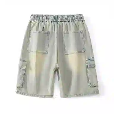 零氏 美式高街大口袋设计感水洗做旧设计感青春时尚潮流休闲直筒阔腿裤子工装牛仔短裤 男女同款