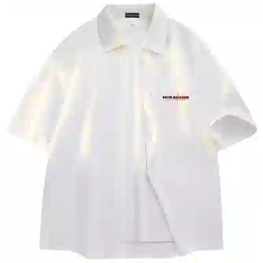 大卫贝肯 潮牌美式高级感重叠撞色字母小众设计时尚基础款纯色简约复古休闲运动百搭透气冰丝宽松翻领单排扣冰感短袖衬衫 男女同款