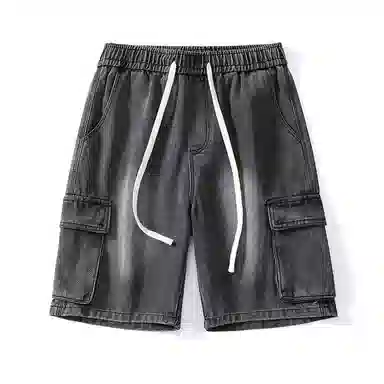 零氏 美式高街大口袋设计感水洗做旧设计感青春时尚潮流休闲直筒阔腿裤子工装牛仔短裤 男女同款