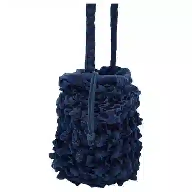 ZARA Pleated Cotton Shoulder Bag Blue