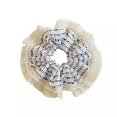 希铃 韩系蓝色条纹 蕾丝 发圈 女款