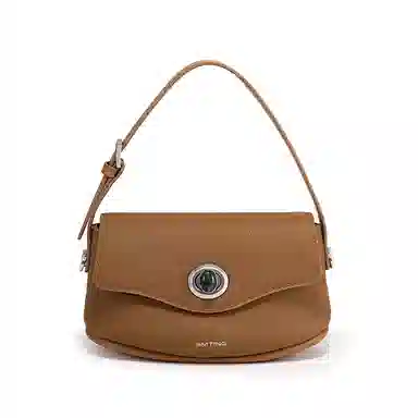 西木汀 枫糖 小众品牌设计复古百搭通勤高级感单肩包 头层牛皮 手提包 小号 女款 焦糖棕/大象灰