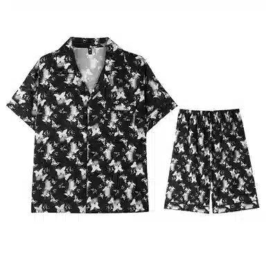 兰缪 可外穿冰丝短袖短裤青年薄款家居服睡衣套装 男款