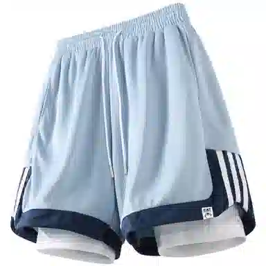 吾皇猫 美式复古简约基础款学院风三条杠假两件拼接健身跑步运动休闲裤子直筒宽松时尚百搭舒适透气潮牌网眼篮球裤 男女同款