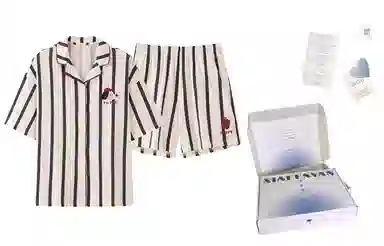 夏芬妍 简约舒适柔软条纹纯棉翻领家居服透气亲肤宽松短袖短裤可外穿睡衣套装 男女同款 杏色