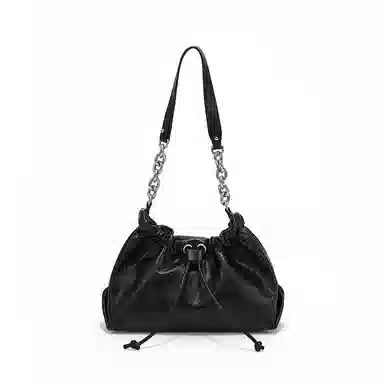 西木汀 云缦 小众品牌设计褶皱云朵包高级感小巧腋下包通勤百搭 牛皮 斜挎包 小号 女款 深邃黑/开心果白