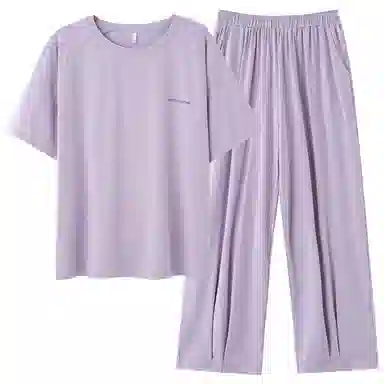 莫代尔 宽松显瘦轻薄透气圆领套头个性百搭舒适柔软亲肤细腻短袖长裤不易起球家居服可外穿女士睡衣套装 女款