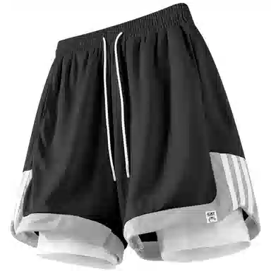 吾皇猫 美式复古简约基础款学院风三条杠假两件拼接健身跑步运动休闲裤子直筒宽松时尚百搭舒适透气潮牌网眼篮球裤 男女同款