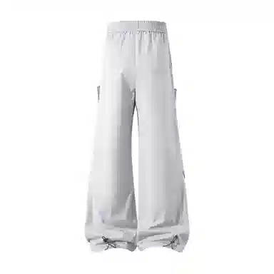 大卫贝肯 美式高街复古铆钉设计痞帅伞兵裤百搭时尚工装褶皱户外通勤直筒透气舒适机能风垂感抽绳系带中腰宽松休闲裤 男女同款