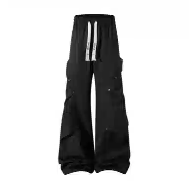 大卫贝肯 美式高街复古铆钉设计痞帅伞兵裤百搭时尚工装褶皱户外通勤直筒透气舒适机能风垂感抽绳系带中腰宽松休闲裤 男女同款