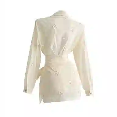 木清清 法式长袖衬衫气质高腰收腰绑带半身裙裙装套装 女款