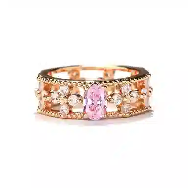 金杰福 四叶草圈戒樱花粉湖绿色时尚钻戒时尚设计款 培育钻石 戒指 女款