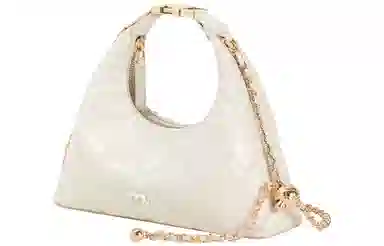 妙迪 小香风菱格链条包高级感时尚精致少女约会派对简约百搭饺子月牙包饭盒包 牛皮 单肩斜挎手提包 小号 女款 奶昔白