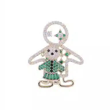山一丸 可旋转锆石开衫别针防走光扣日韩衣饰可爱双层卡通人 环保铜 胸针 女款