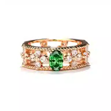 金杰福 四叶草圈戒樱花粉湖绿色时尚钻戒时尚设计款 培育钻石 戒指 女款