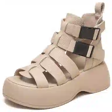 杰骤 头层牛皮 厚底复古 时尚潮流 简约百搭 罗马凉鞋 女