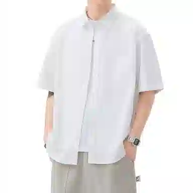 帝狼牛 户外休闲美式复古个性不规则口袋设计日系港风宽松百搭出勤日常时尚舒适工装短袖衬衫 男女同款