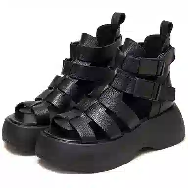 杰骤 头层牛皮 厚底复古 时尚潮流 简约百搭 罗马凉鞋 女