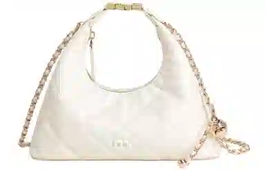 妙迪 小香风菱格链条包高级感时尚精致少女约会派对简约百搭饺子月牙包饭盒包 牛皮 单肩斜挎手提包 小号 女款 奶昔白