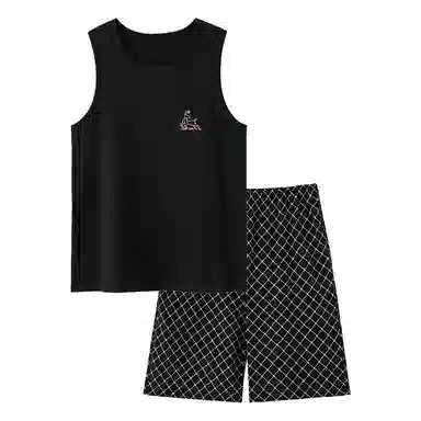 莫代尔 轻熟风气质时尚个性圆领套头舒适柔软亲肤细腻宽松休闲无束缚背心短裤可外穿家居服睡衣套装 男款