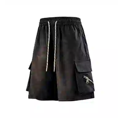 兰缪 美式复古日系简约高街风潮流基础款垂感日常通勤宽松五分裤系带休闲短裤 男女同款