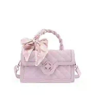 老人头 小众设计高级感菱格 聚氨酯拼合成革 手提包 女款 樱花粉