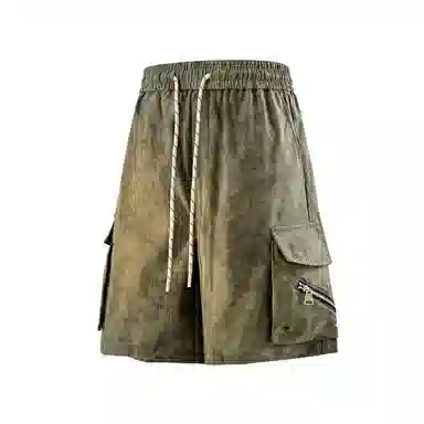 兰缪 美式复古日系简约高街风潮流基础款垂感日常通勤宽松五分裤系带休闲短裤 男女同款