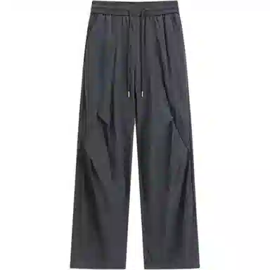 零氏 美式潮流时尚宽松舒适垂坠直筒褶皱凉感冰丝百搭裤美式运动阔腿休闲裤 男女同款