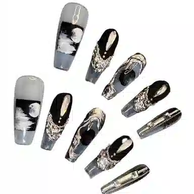 计轩 夜来风雨  穿戴甲 长款黑白晕染 国风