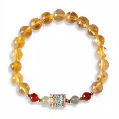 蔻斯琦 【平安顺遂转经筒】新中式五条经串珠文玩盘玩盘串 国风暴富招财转运珠增强运势 好运 黄水晶 手串 女款