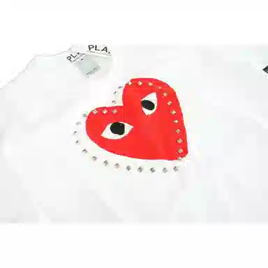 CDG Play FW24 Holiday Logo Heart Studded Tee Red
