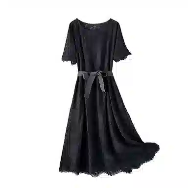 潞优野 优雅蕾丝圆领修身收腰短袖连衣裙 女款