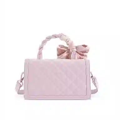 老人头 小众设计高级感菱格 聚氨酯拼合成革 手提包 女款 樱花粉