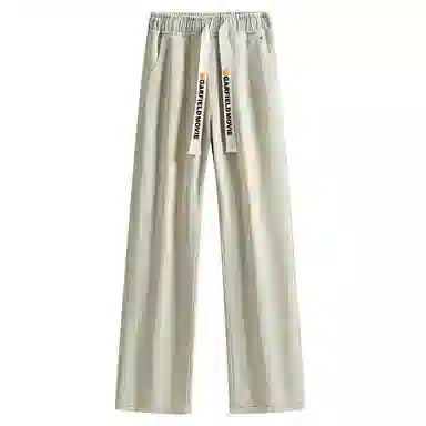 加菲猫家族 美式潮流高街复古水洗做旧直筒垂感高级感显高宽松舒适透气简约日常时尚百搭字母印花系带调节中腰牛仔裤 男女同款