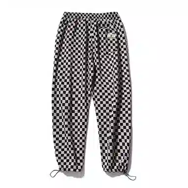 乱步 潮牌棋盘格抽绳束脚卫裤休闲裤 男女同款