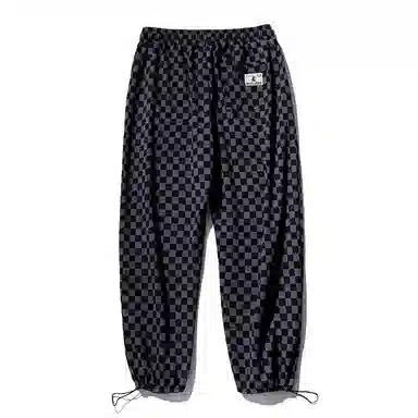 乱步 潮牌棋盘格抽绳束脚卫裤休闲裤 男女同款