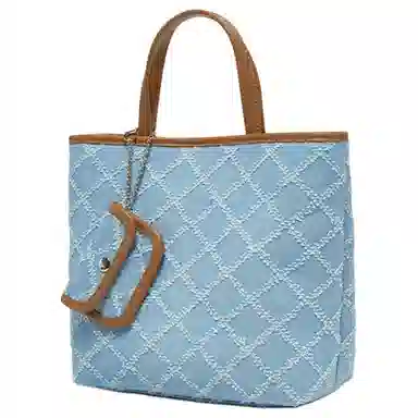 百思图 百搭设计感时尚通勤手提包单肩 合成革织物 斜挎包  女款 浅蓝/棕  深蓝/棕