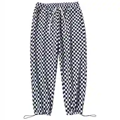 乱步 潮牌棋盘格抽绳束脚卫裤休闲裤 男女同款