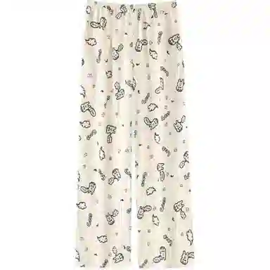 宫蝶 可爱卡通薄款中腰长裤休闲裤 女款