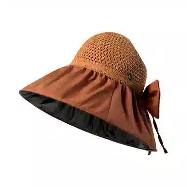 稻草人 黑胶大檐 户外遮阳防紫外线 简约百搭韩版 聚酯纤维 防晒帽 女款